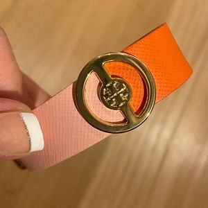 Tory Burch logo leather bracelet.
